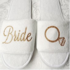 Bridal ring metallic gold thread embroidery on slippers 