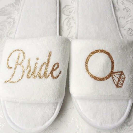 Bridal ring metallic gold thread embroidery on slippers 