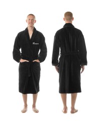 A Men's Embroidered custom text on TERRY towel bathrobe