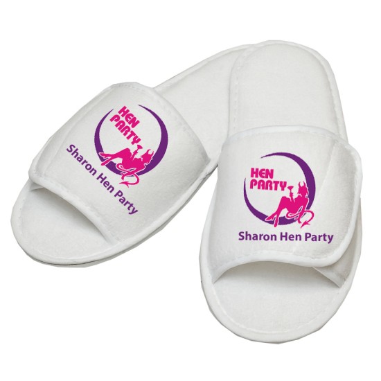 Personalised Hen Party custom text embroidery on slippers 
