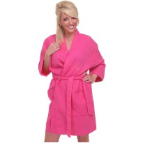 Fuchsia Pink Waffle weave shawl collar Bathrobe