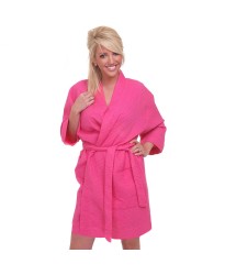 Fuchsia Pink Waffle weave shawl collar Bathrobe