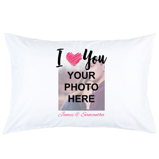 Personalised i love you with image and custom name printed pillowcase covers