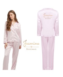 Customized Bridesmaid Satin Pink Pyjama Set with Heart Design with Your Name and Role