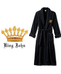 Gold KING crown design with name text Embroidery on mens bathrobe