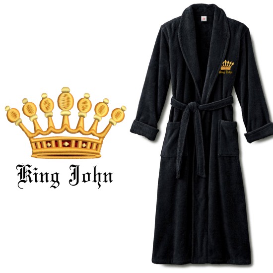 Gold KING crown design with name text Embroidery on mens bathrobe