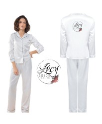 Customized Comfortable and Luxurious Bridal and Satin Night Pyjama Set for Women for wedding Parties in White Colour	
