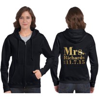 Wedding Zip Hoodie with Mrs and your custom text 