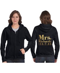 Wedding Zip Hoodie with Mrs and your custom text 