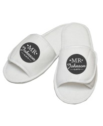 Personalised Mr Name custom text embroidery on slippers 