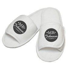 Personalised Mr Name custom text embroidery on slippers 