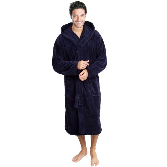 Cotton Terry Navy Hooded Robe