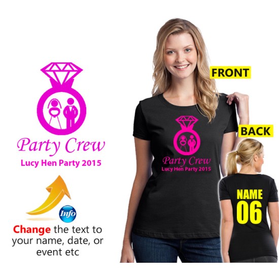 Hen party personalised party crew T shirt with wedding ring
