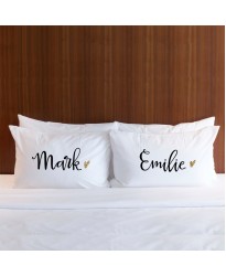 Personalised name golden heart printed pillowcase (A set of 2 pillowcovers)