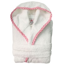 Girls Pink pipping Kids White Hooded Robe