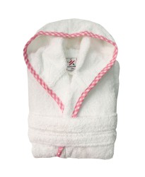 Girls Pink pipping Kids White Hooded Robe