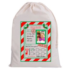 Personalised Santa Child Photo and your address on Christmas sack