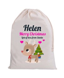 Personalised Santa Girl Sack Merry cute reindeer Christmas