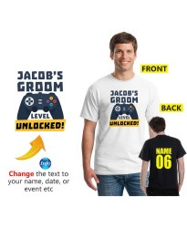 Groom Level Unlocked Custom Name Text Game Over Stag Weekend Printed Adult T-Shirt