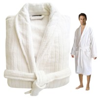 ORGANIC Cotton Striped Velour Cotton White Bathrobe