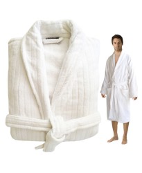 ORGANIC Cotton Striped Velour Cotton White Bathrobe