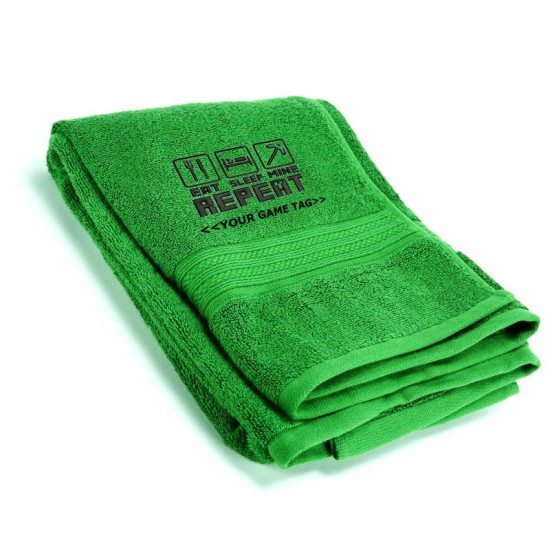 Personalised Eat Sleep Mine Towels with custom game tag text