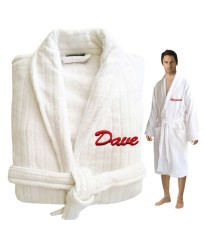 ORGANIC Custom Luxury Velour TEXT Embroidery on FRONT of bathrobe