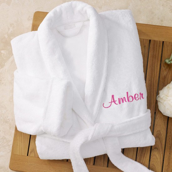 A Deluxe Terry cotton with custom TEXT Embroidery bathrobe