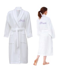 Waffle bathrobe with FRONT + BACK custom text Embroidery