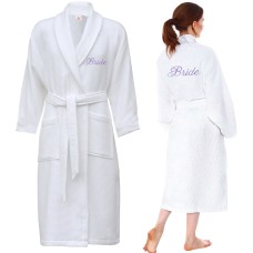 Waffle bathrobe with FRONT + BACK custom text Embroidery